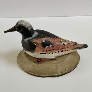 Vintage Nantucket Hand Carved & Painted Wood Shorebird Decoy On Stand Folk Art